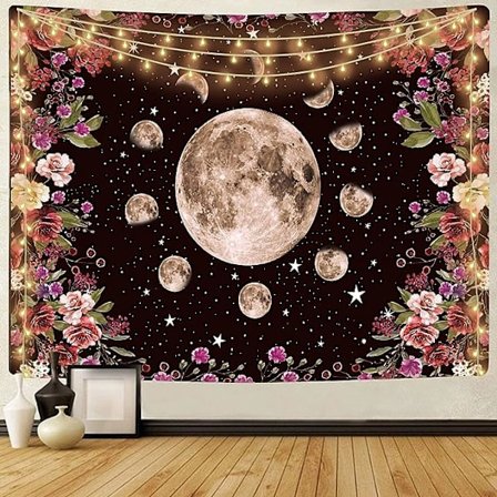 Månskensträdgård Gobeläng Måne Fas Gobeläng Vägg Hängande Botanik