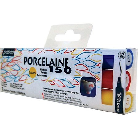 Pebeo Porcelaine 150 Keramisk Maling Markør Sæt med 3 Primære Farver (0,7 mm Nib)