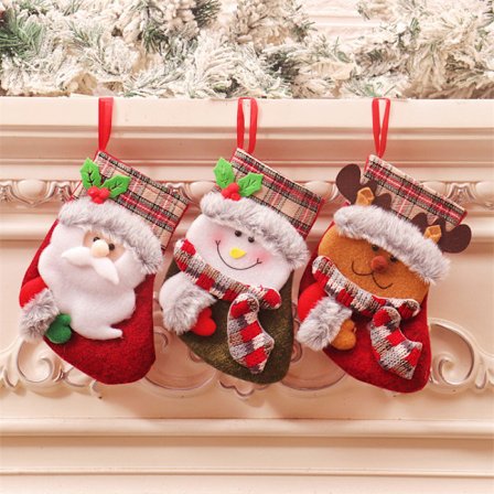 3-pack julstrumpor - Tomte, snögubbe, hjortdesign, plyschhängande ornament för öppen spis, julgran & familjehögtid