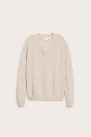 Kappahl | Sweter z dzianiny, z dekoltem w szpic | Melanżowy beż