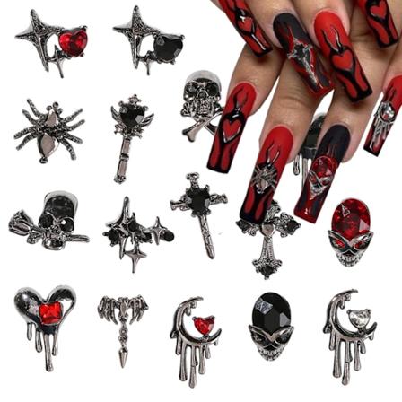 Halloween-kynsilakat 16 kpl 3D-seos Spider Skull Halloween-koristeet kynsien koristeluun Halloween-kynsivarusteet