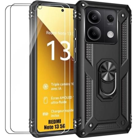 2 hærdede briller + etui til Xiaomi Redmi Note 13 5G (ikke til 4G), sort anti-ridse stødsikker forstærket kant