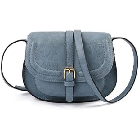 Crossbody taske til kvinder, lille skuldertaske og vintage sadeltaske i vegansk læder (blå)