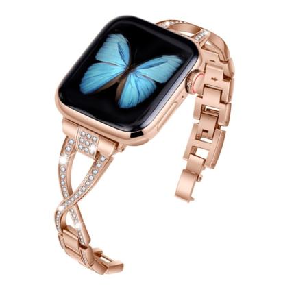 Kiiltävä metalliranneke Apple Watch 38mm 40mm 41mm 42mm 44mm 45mm Series 9 8 7 6 5 4 3 SE -rannekkeelle naisille gold 38or40or41MM