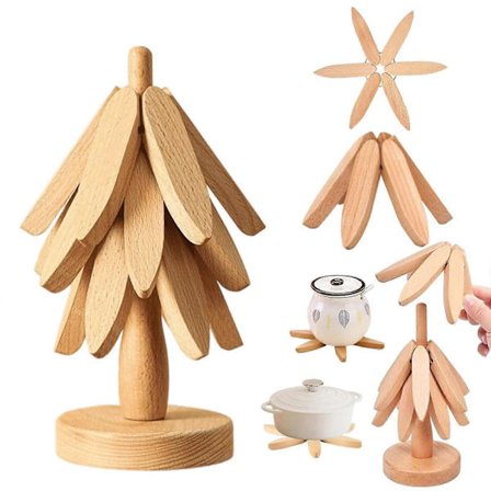 Vikbar värmeisolerande matta i valnötsträ med förvaringshylla, värmebeständig köksmatta, lämplig för varma grytor, rätter och tekannor, naturlig 