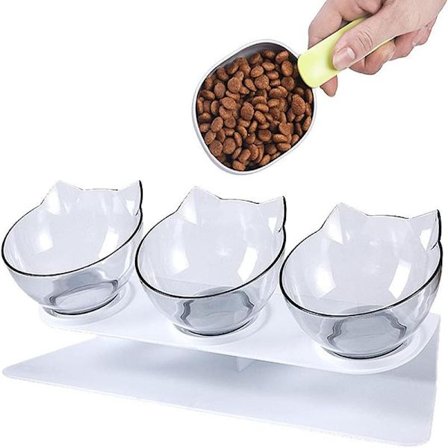 Hævet kattesmadsskål med stativ, skrå kattesmadsskål (tre skåle)