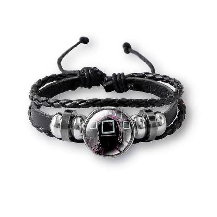 Squid Game Sort Silicone Par-Armbånd Legetøj Vintage Tegneseriefigurer Læderarmbånd Håndledsrem Til