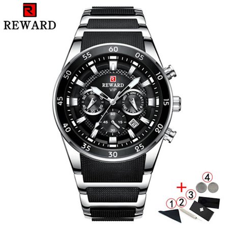 Reward Sport Herreklokker Luksusmerke Lysende Viser Chronograph Herre Armbåndsur Vanntett Full Stål Montre Homme 2021