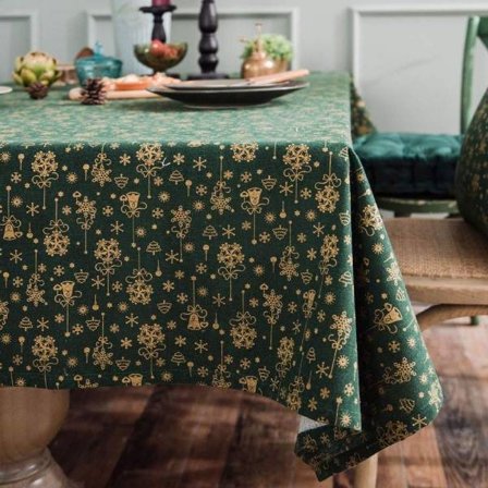 Juleduker med snøflak-mønster i bomull og lin, jule- og festbord, kjøkken, spisestue (grønn, 55x102 tommer)