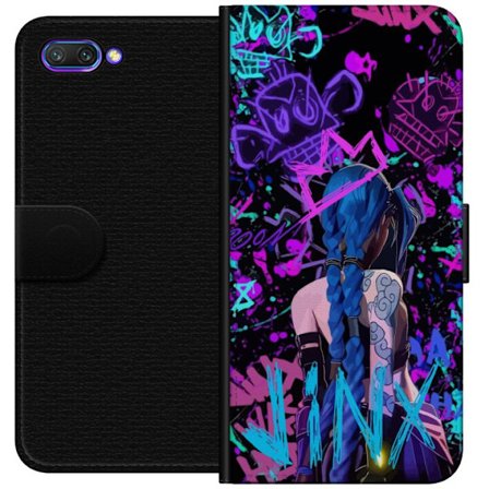 Yhteensopiva Lompakkokotelo Honor Honor 10 Värikäs graffitipiirustus, jossa on sinipäinen hahmo urbaanissa katutaidetyylissä