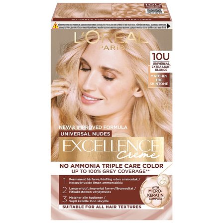 L'Oréal Paris Excellence Universal Nudes Permanent Hårfarve 10U Universal Extra Light Blonde, Hår, Hårfarve, Permanent Hårfarve