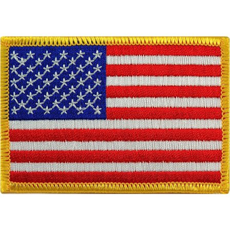 3 stk. Amerikansk flagg brodert patch gullkant USA USA