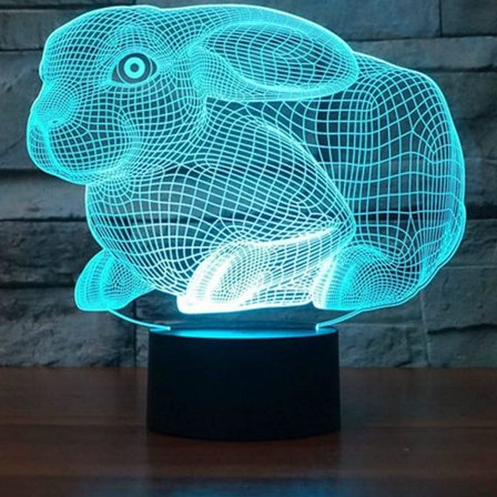 3D Kanin nattlys bordsklampe optisk illusjon lamper 7 fargeendrende lys LED bordlampe Jul Hjem Kjærlighet Bursdag Barn Barn Dekor Leke Gave