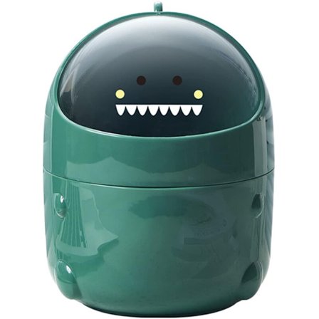 Mini Skrivbords Papperskorg med Lock för Badrum Kök Kontor Tecknad Stil Portabel Grön
