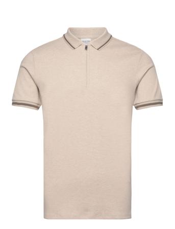 Slhslim-Toulouse Detail Ss Polo Noos Tops Polos Short-sleeved Beige Selected Homme