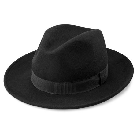 Pălărie fedora Fido Alessandria din lână neagră pentru bărbați - Pălării fedora