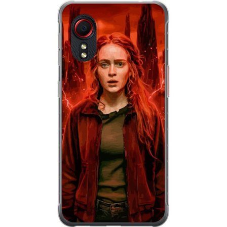 Kompatibelt Mobilskal till Samsung Samsung Galaxy Xcover 5 Porträtt av en ung kvinna med rött hår i en apokalyptisk landskap, röda blixtar och mö