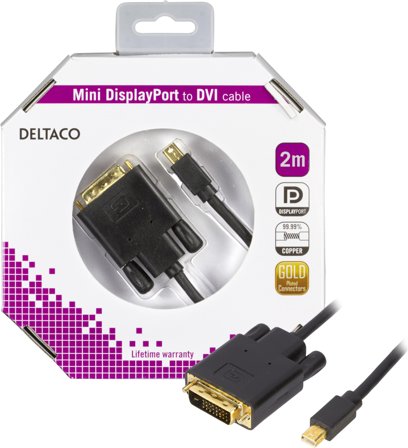 Deltaco DP-DVI202-K - DisplayPort-kabel - Mini DisplayPort (hann) til DVI-D (hann) - 2 m - tommelskruer - svart
