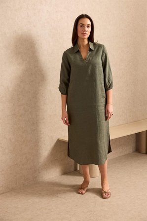 Cellbes of Sweden - Hørkjole Premium i kakigrøn til damer i størrelse 46/48