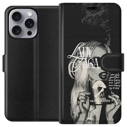 Kompatibel Tegnebogsetui til Apple iPhone 16 Pro Max Lady Gaga sort-hvid retroplakat med solbriller og popkunst-æstetik