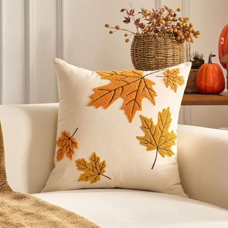 Dekorative høstputetrekk 45x45 cm 1/2-pakning Rutete Gresskar Lønneblad Stue Sofa_OF
