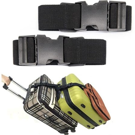 Rejsetilbehør til at forbinde to kufferter, bagageremme til at fastgøre en ekstra taske til din håndbagage, justerbart spænde, 2-pak sort