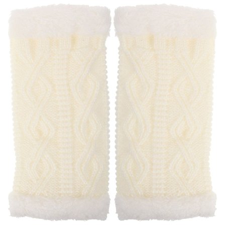 1 par vinter fingerløse hansker strikkede hansker tommelhull varme hansker dame plysj fingerløse hansker (18,50X9,00X2,00CM, hvit)