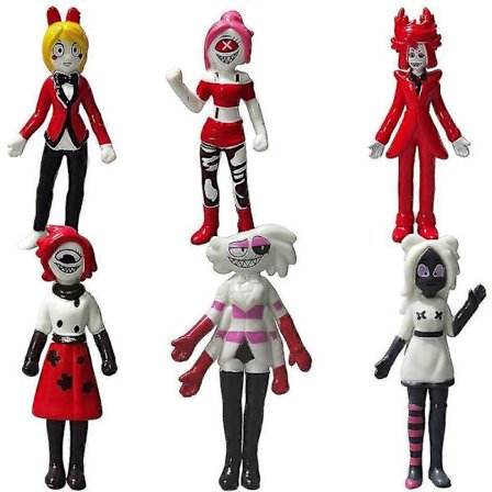 6-pak Hazbin Hotel Anime Figur Legetøj Alastor Angel Kage Dekoration Statue Legetøj Samling Model Skrivebordsdekoration Fødselsdags Julegave