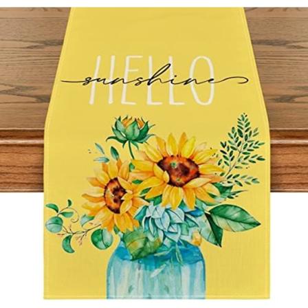 Gul "Hello Sunshine" Solros Sommar Bordlöpare, Vår Säsongsbetonad Jubileumssemester Kök Matbord Dekoration