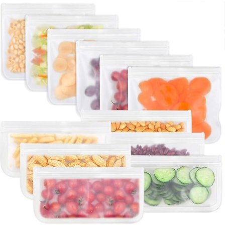 Frysepose Zip Fryseposer, Gjenbrukbar Frysepose, Gjenbrukbar Frukt- og Grønnsakspose, Frysepose (12 Stykker)
