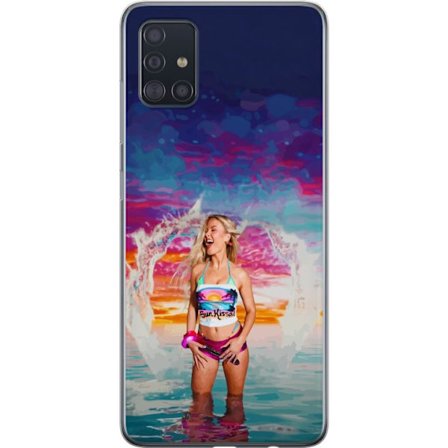 Kompatibel Mobilcover til Samsung Galaxy A51 Blond kvinde i farverigt strandtøj, der leger i havet ved solnedgang