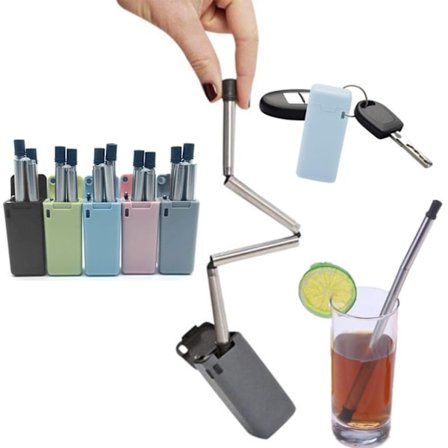 Metallsugerør - Sammenleggbart sugerør - Festes på nøkkelring Svart