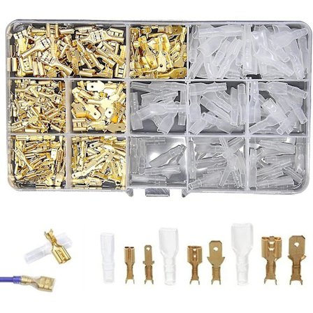 Hane Hona Spadkontakt Elektrisk Kabel Krympterminalblock Hane Hona Platt Kontakt Med Isolerande Hylsa För Elektrisk Kabel Krympning, Guld,