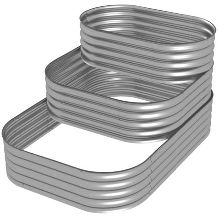 Metal Højbed 3 Eter Plante Box Diy Blomsterkasse Urtebed Med Sikkerhedskanter Grøntsagsseng Til Havebalkon Sølv