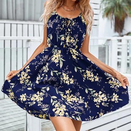 Kvinnor Ärmlös Sommar Strandsolklänning Med Blommönster I Print
