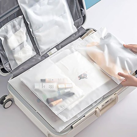 20 kappaleen matkustusjärjestäjäsetti, uudelleenkäytettävä tilaa säästävä muovinen vetoketjullinen pussi, suljettava vaatepussi, himmeä, vedenpitävä, 