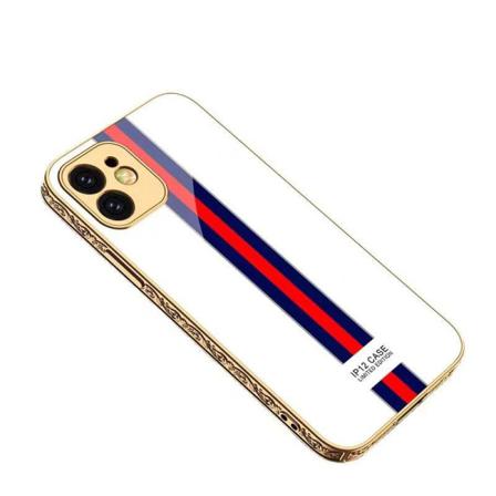 Iphone 13 Pro Max Lyx Glas-skal Guld Barock Rokoko Linje Med Röd Silver One Size