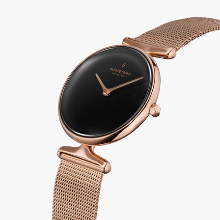 Nordgreen Women's Slim Minimalist Danish Watch - Rose Gold Case - Black Dial - 28mm Rose Gold Mesh Strap White Dial Unika