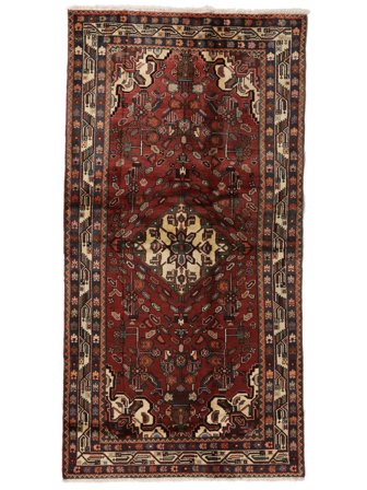 Hamadan Teppich Handgeknüpft 132X250 Schwarz/Dunkelrot Persien/Iran
