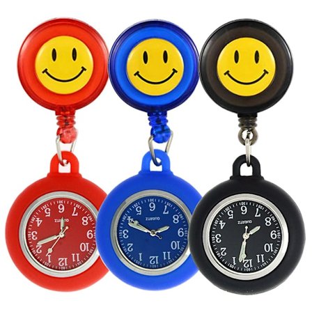 Tre retråbara sjuksköterskeklockor, silikonfickur hängande