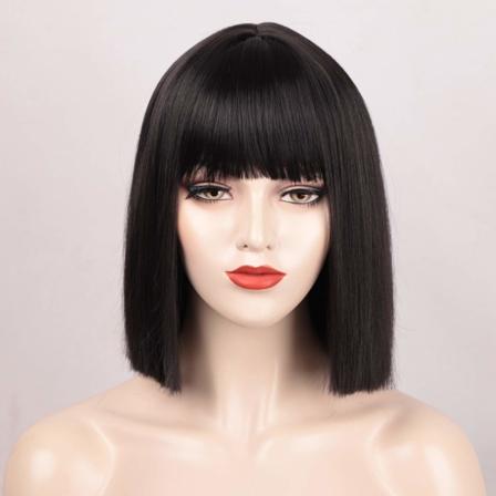 Svart Bob-Parukk med Pannelugg, Kort Svart Parukk for Kvinner Rett Bob-Parukker Varmebestandig Syntetisk Parukk Mia Wallace Cleopatra Cosplay Daglig 