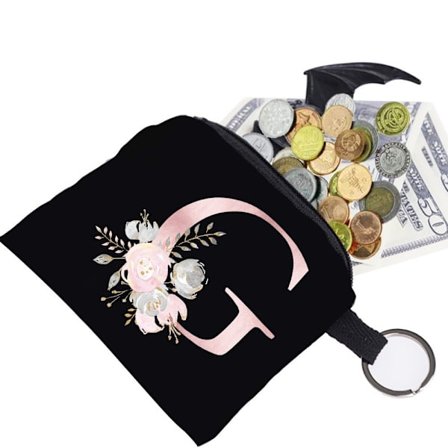 Canvas Initialer Mynt Kort Ficka Plånbok Pengahållare för Kvinnor Män Barn