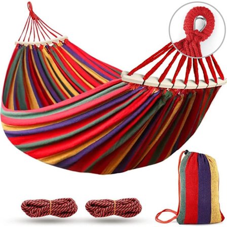 Upgraded Durable Canvas Hammock for Camping, Single Hammock with Two Spreader Bars, 220*150cm