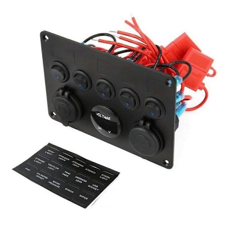 5-vägs Strömbrytarpanel, 12V/24V Inline Säkringsbox LED Strömbrytarpanel Dubbel USB-uttag Strömuttag LED Volt