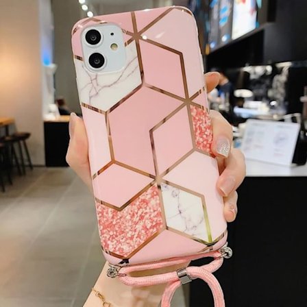 Coque Cordon - Rosa - Til iPhone 12 - Stødabsorberende - Marmor Mønster - Skinnende
