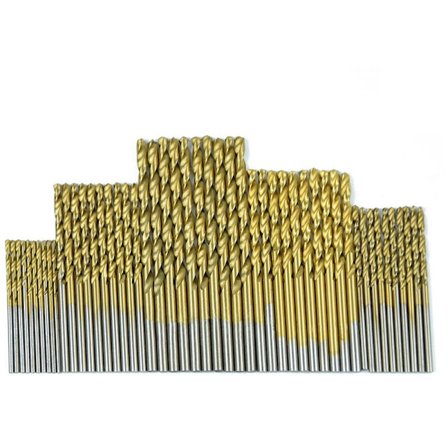 Sæt med 50 titaniumbelagte HSS-stålborebits i de mest almindelige størrelser (1-3 mm) til træ, metal og plast - i robust opbevaringskasse