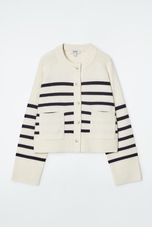 COS Women's Wool Crew-Neck Cardigan in White