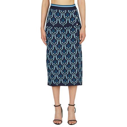 Paco Rabanne, Logo Jacquard Mid Length Skirt Blauw, Dames, Maat:S