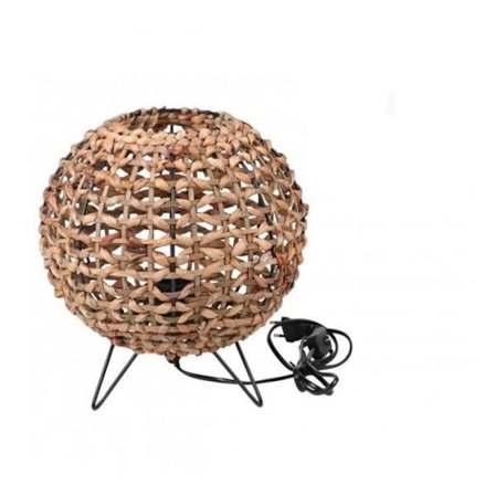 Rund lampe "Noa" i vandhyacint og metal - Beige/Sorth - D 28 x H 30 cm