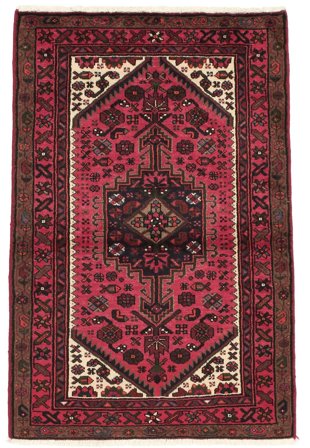 Handgeknüpft Hamadan 94X145 Wollteppich Schwarz/Dunkelrot Klein